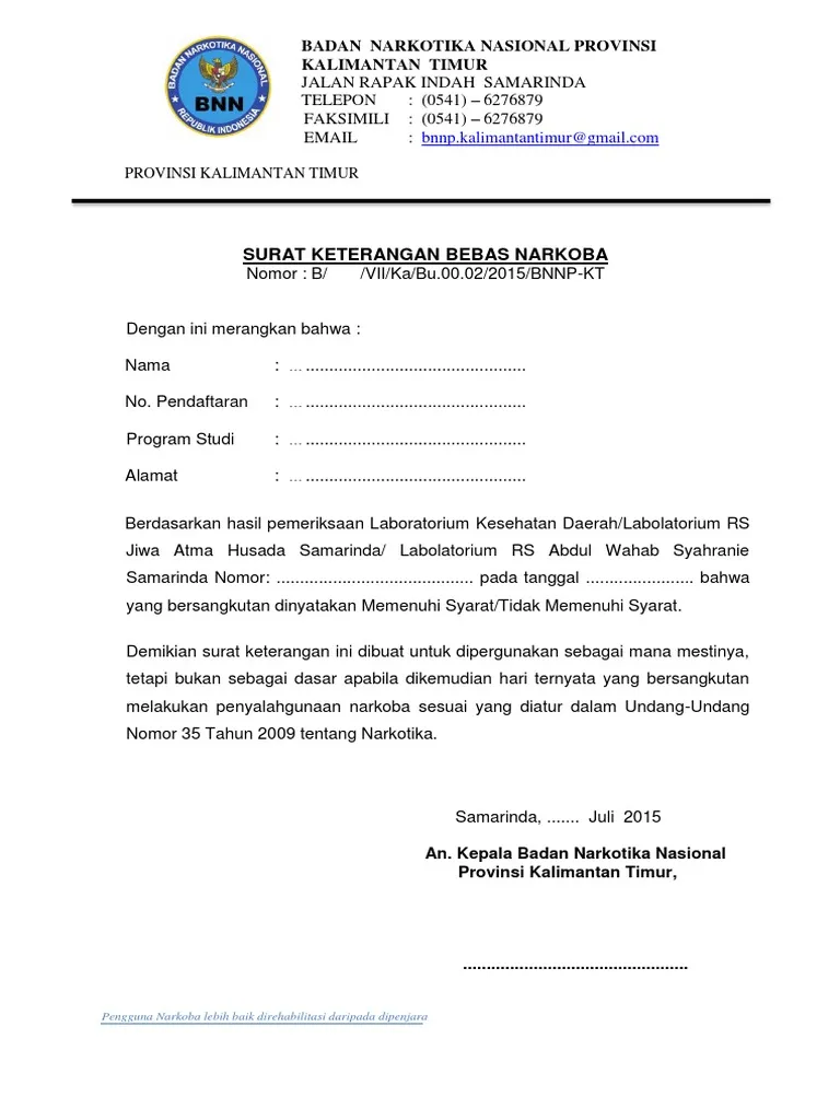 7. Surat Keterangan Bebas Narkoba dari BNN 2