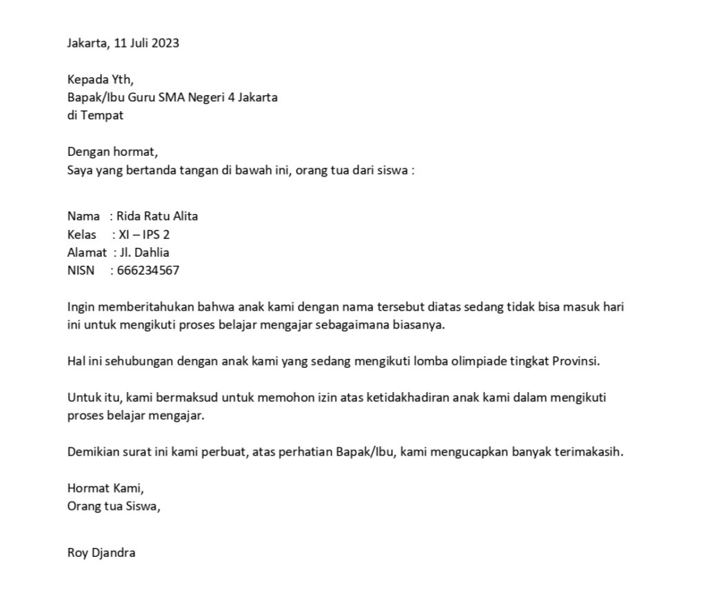 Contoh Surat Izin Sekolah Karena Ada Kegiatan 1