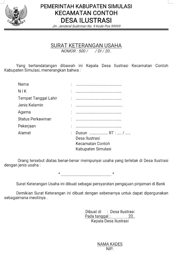 Contoh Surat Keterangan Usaha Untuk KUR BRI 3