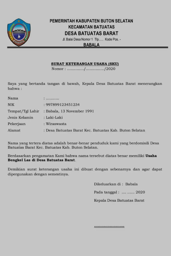 Contoh Surat Keterangan Usaha Untuk Usaha Bengkel