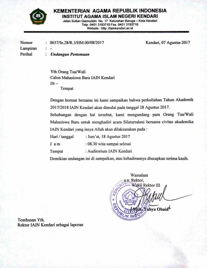 Contoh Surat Undangan Resmi Pertemuan Orang Tua