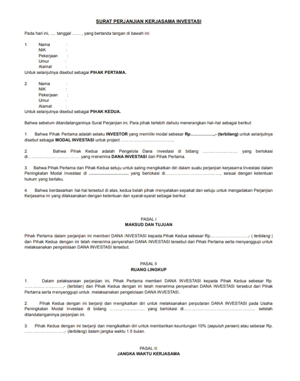 Dokumen Perjanjian Kerjasama Investasi 1
