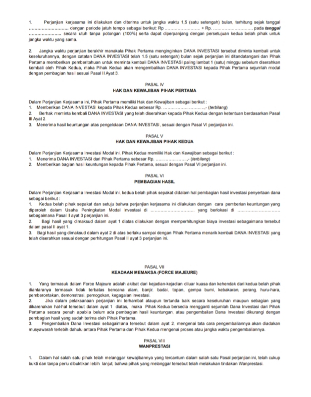 Dokumen Perjanjian Kerjasama Investasi 2