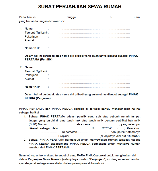 Format Surat Perjanjian Kontrak Rumah 1