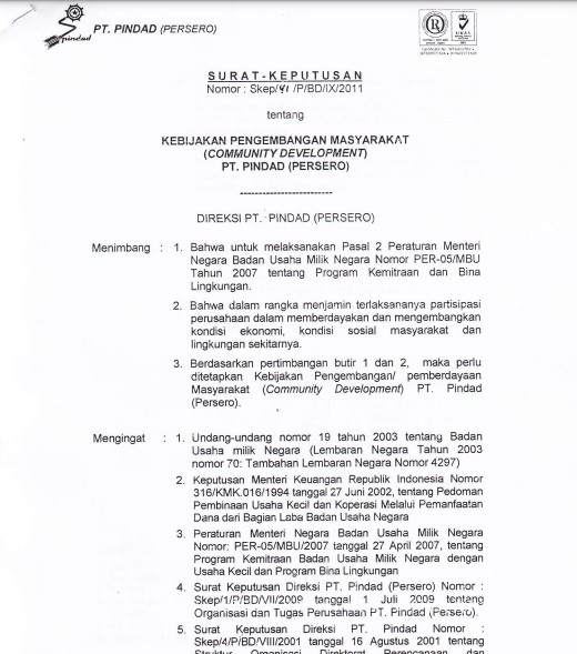 Surat Keputusan Direksi PT PINDAD PERSERO