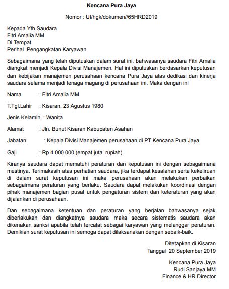 surat keputusan pengangkatan jabatan tertentu