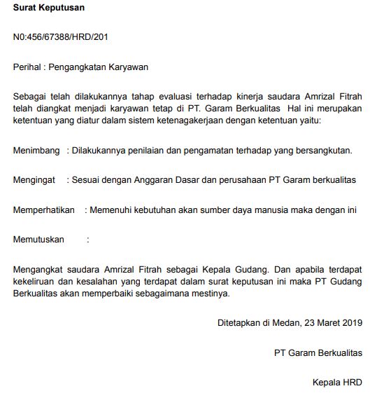 surat keputusan pengangkatan karyawan 2