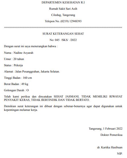 surat keterangan sehat dari rumah sakit 1