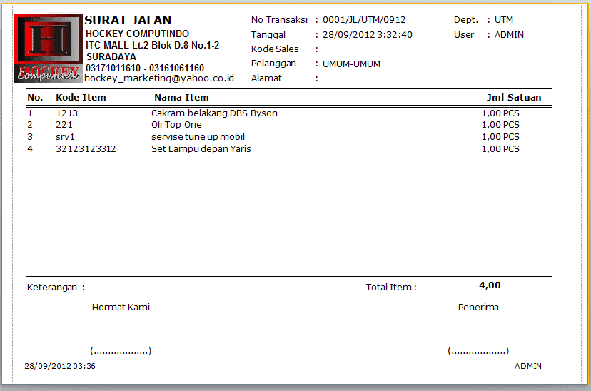 Contoh Surat Jalan untuk Bisnis Sparepart Kendaraan