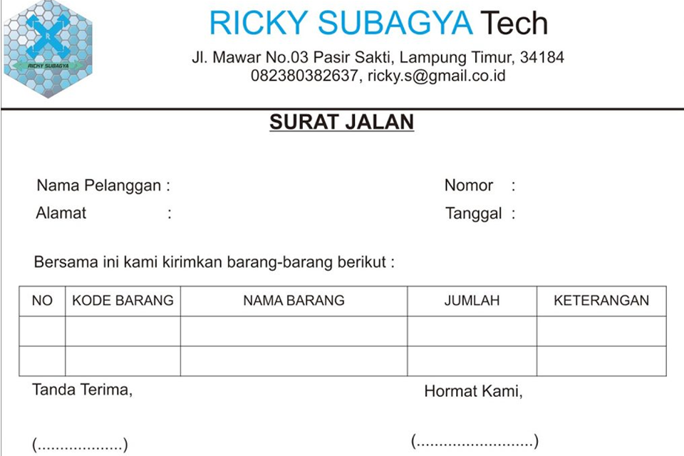 Contoh Surat Jalan untuk Toko Barang Teknologi