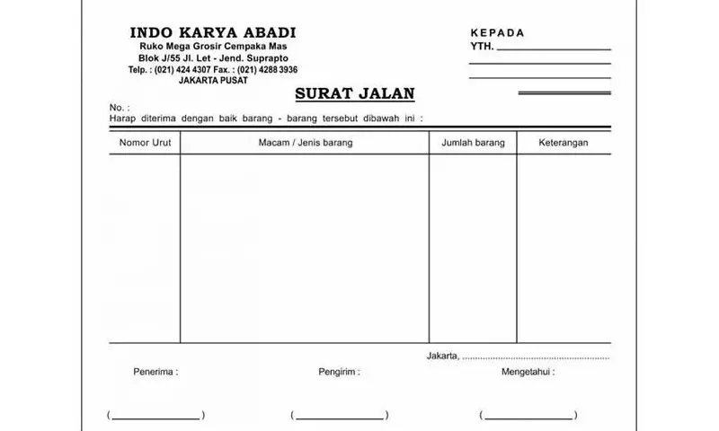 Contoh Surat Jalan untuk Toko Grosir Pakaian