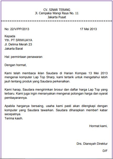 Contoh Surat Pesanan Barang dari Surat Kabar