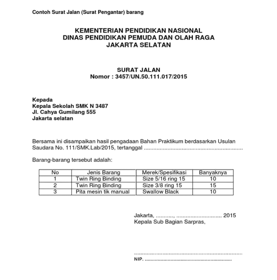 Surat Jalan Barang dari Instansi Pendidikan