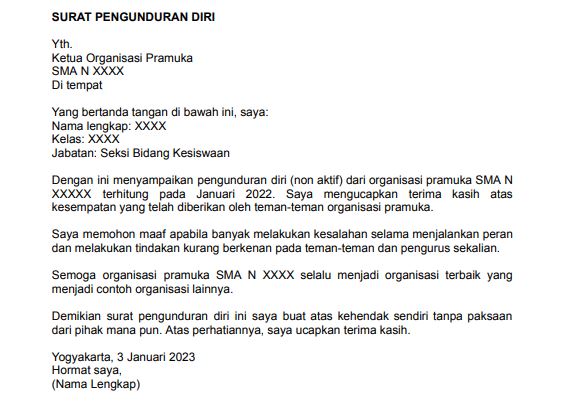 Surat pengunduran diri dari organisasi 2