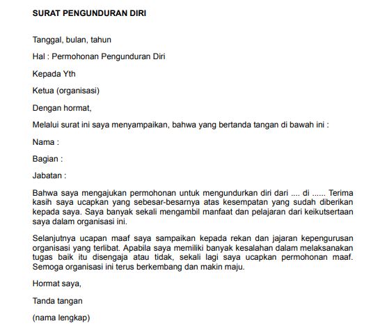 Surat pengunduran diri dari organisasi 5