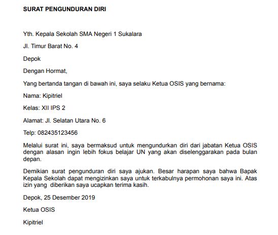 Surat pengunduran diri dari organisasi 6