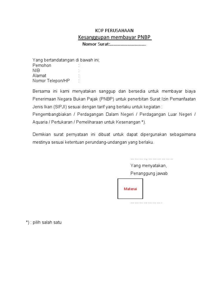 surat kesanggupan pnpb