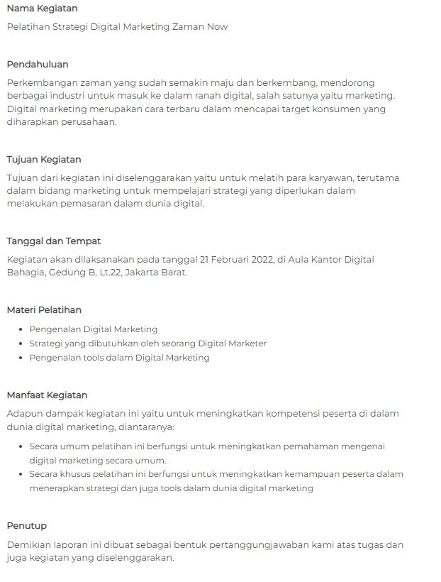 7. Contoh Laporan Kegiatan Pelatihan