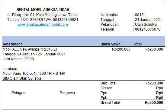 Contoh Invoice Rental