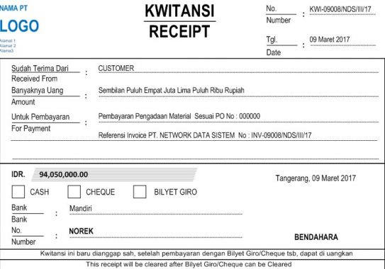 Kwitansi Cash Receipt