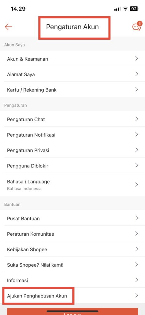 Ajukan penghapusan akun