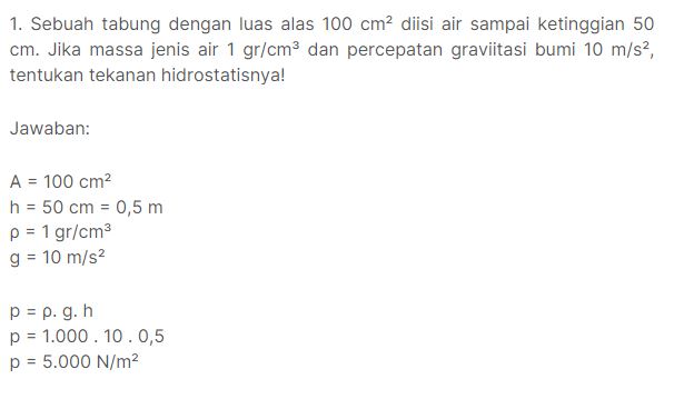 Contoh soal tekanan zat cair