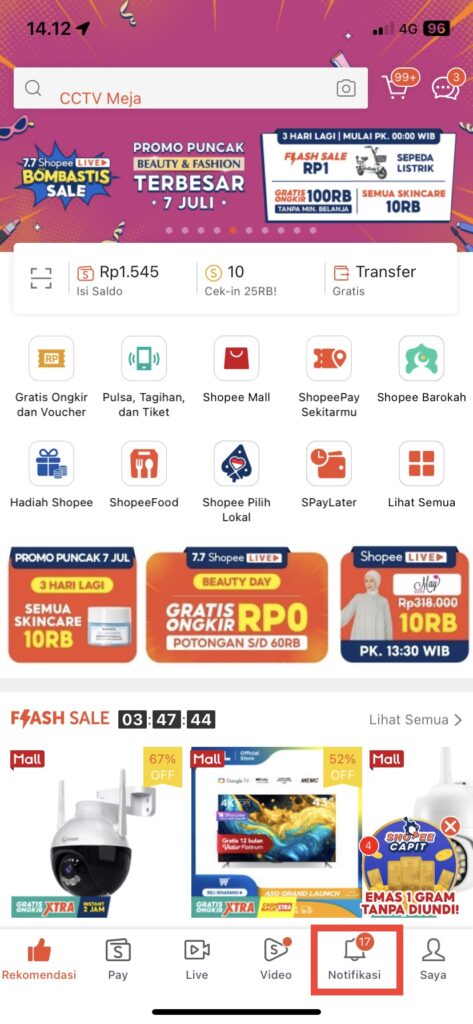 Notifikasi Shopee