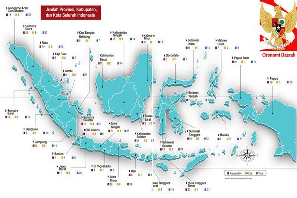 peta persebaran daerah otonom di Indonesia