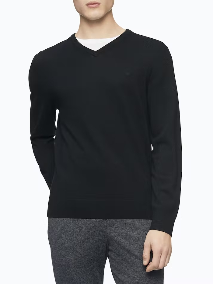 Calvin Klein Mens Merino Sweater V Neck Solid