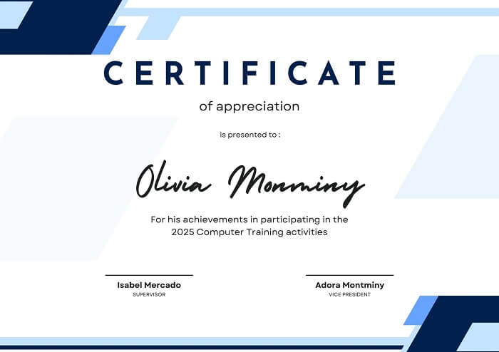 Blue Abstract Modern Participation Certificate