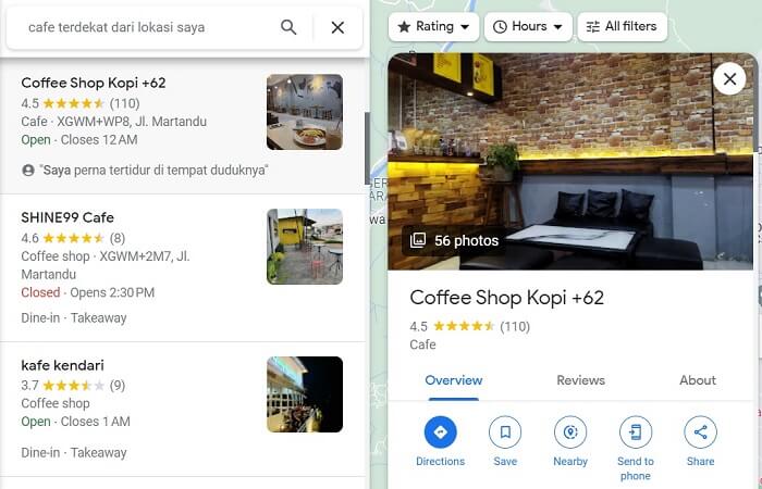 Cari Cafe Terdekat dari Sini Lewat Google Maps