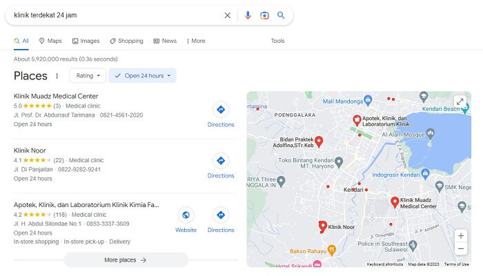 Cari Klinik Terdekat 24 jam Lewat Google Search