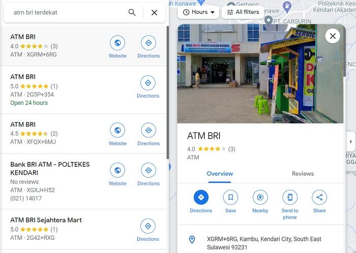 Mencari ATM BRI Terdekat via Google Maps