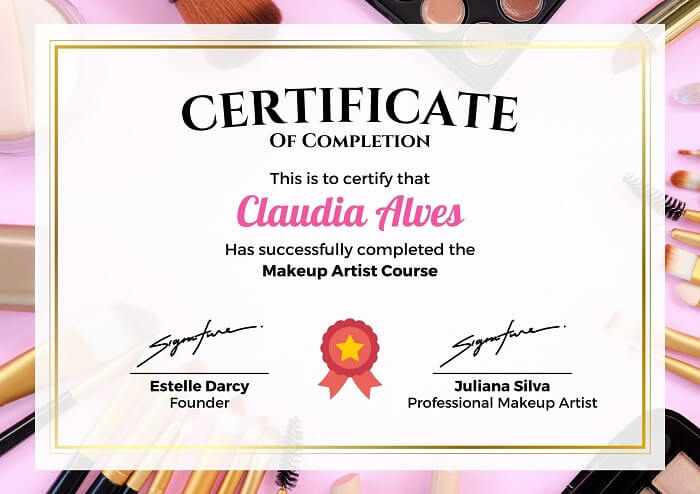 Pink Elegant Makeup Artist Course Certificate 