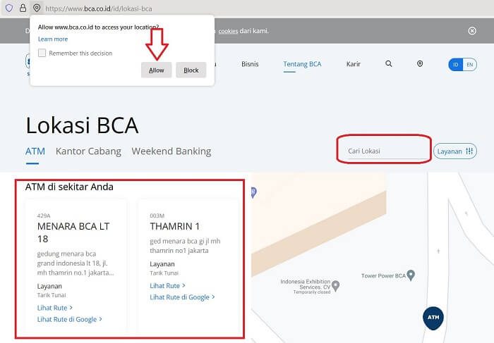 cara mencari atm bca terdekat via website bca