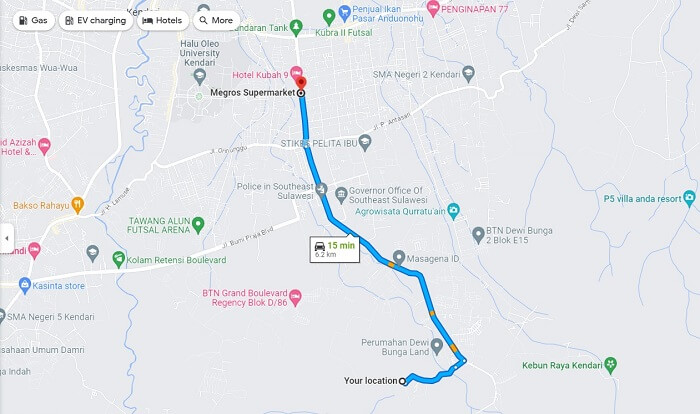 tunjukkan rute ke Supermarket terdekat Melalui Google Maps