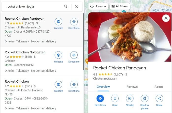 Cara Mencari Rocket Chicken Terdekat Lewat Google Maps