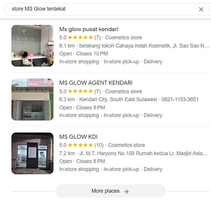 Cari MS Glow Terdekat melalui Google Search