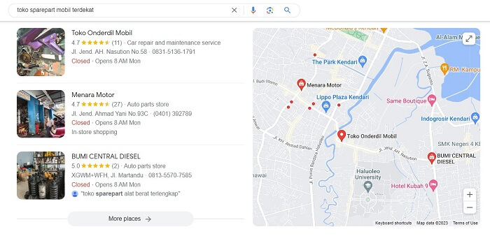cara mencari toko sparepart mobil terdekat lewat google
