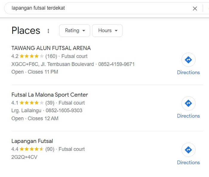 cara mencari lapangan futsal terdekat lewat google