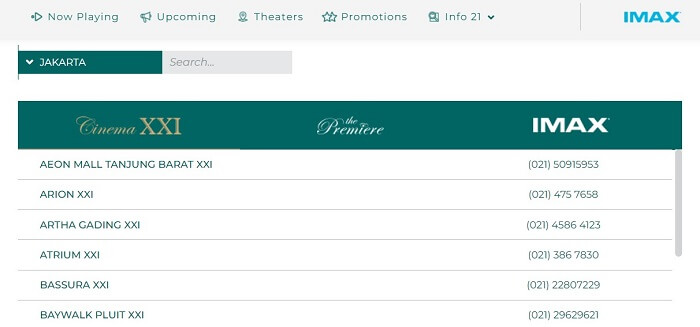 cara mencari lokasi bioskop XXI terdekat lewat website XXI