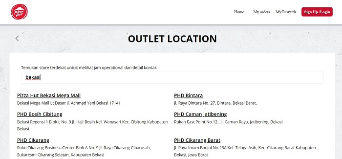 cara mencari outlet pizza hut terdekat lewat website