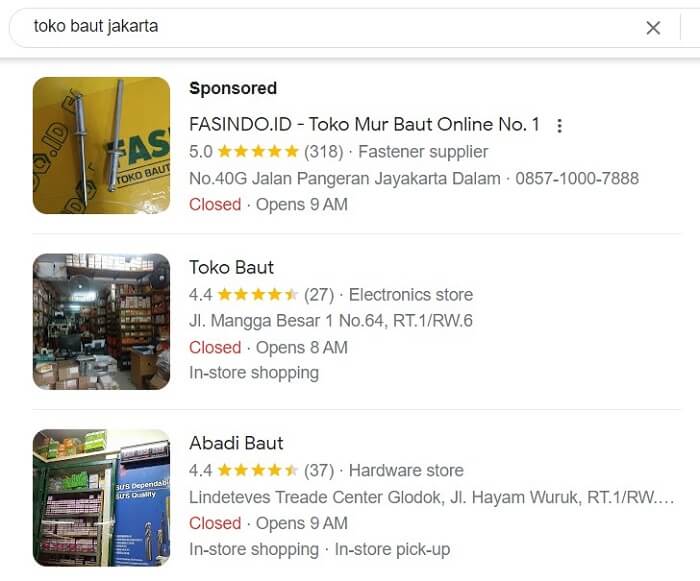 cara mencari toko baut terdekat lewat google search