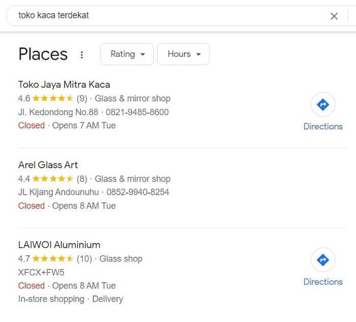 cara mencari toko kaca terdekat lewat google search