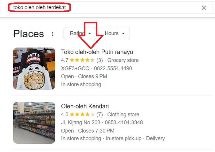 cara mencari toko oleh oleh terdekat lewat Google