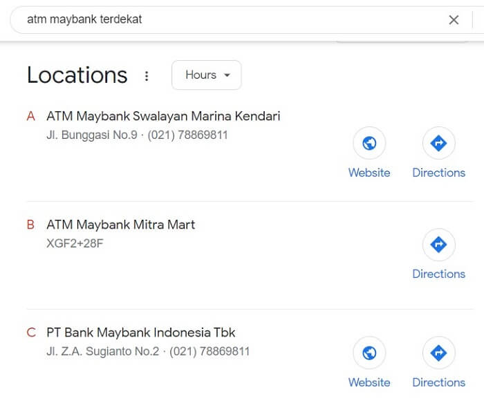 cara mencari atm maybank terdekat lewat google