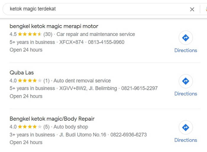 cara mencari bengkel ketok magic terdekat lewat google search