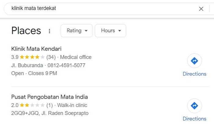 cara mencari klinik mata terdekat lewat Google search