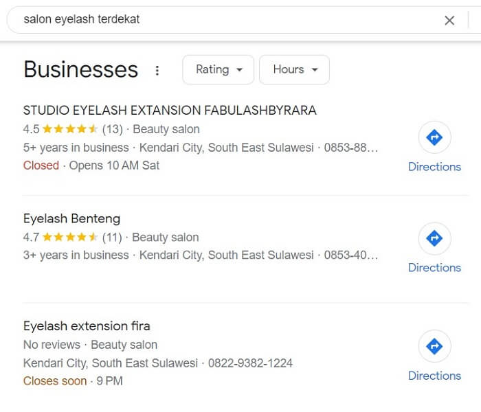 cara mencari salon eyelash terdekat lewat google