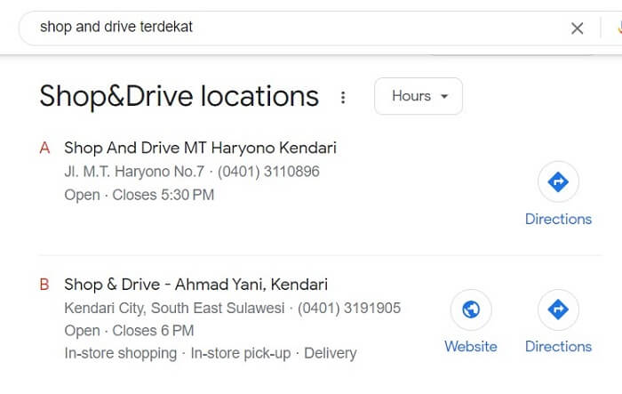 cara mencari shop and drive terdekat lewat google search